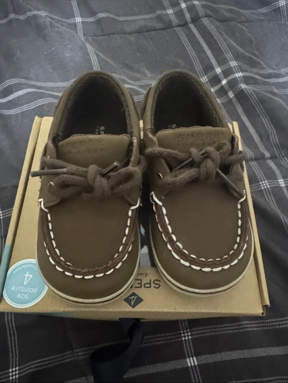 Sperry Kids Brown Moccasin Boat Shoes with White Stitching
